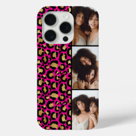 3枚の写真 ホットピンク ヒョウ柄 ゴールド iPhone 15 PROケース