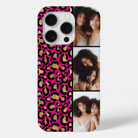 3枚の写真 ホットピンク ヒョウ柄 ゴールド Case-Mate iPhoneケース (裏面)
