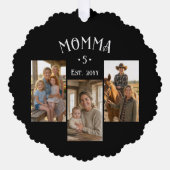3枚の写真 ママ 設立 子供 数 シック ブラック オーナメントカード (正面)