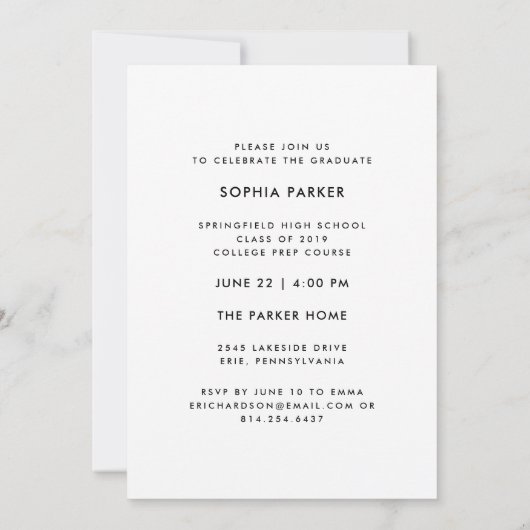 3枚の写真| モダンタイポグラフィ卒業パーティー 招待状 (裏面)