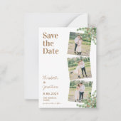 3枚の写真 ユーカリ 結婚式 Save The Date ノートカード (正面)