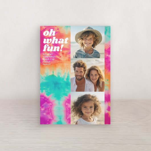 3枚の写真 – レトロ絞り染め-カラフルクリスマス シーズンカード