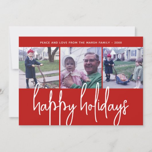 3枚の写真 – 巨大なハッピーホリデー – 赤クローバー シーズンカード (正面)