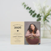 3枚の写真 現代のゴールドストライプ 卒業パーティー 招待状 (スタンド正面)