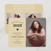3枚の写真 現代のゴールドストライプ 卒業パーティー 招待状 (正面/裏面)