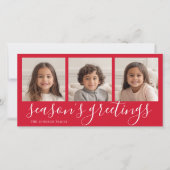 3枚の写真 – 赤い書道格子模様シーズングリーティング シーズンカード (正面)
