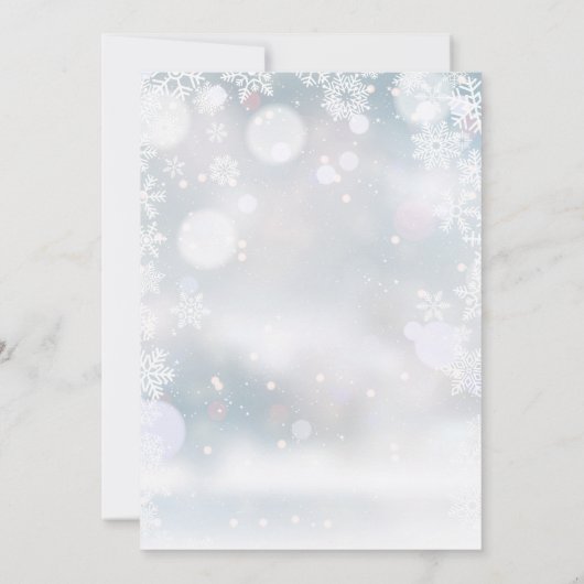 3枚の写真 赤ちゃん 外は寒いよ 雪の結晶 シーズンカード (裏面)