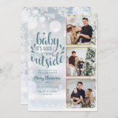 3枚の写真 赤ちゃん 外は寒いよ 雪の結晶 シーズンカード (正面/裏面)