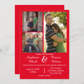 3枚の写真（赤） -結婚式招待状 招待状 (正面/裏面)