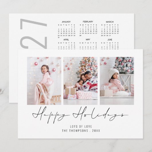3枚の写真 2026年カレンダー クリスマス ハッピー ホリデー (正面/裏面)