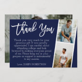 3枚の写真(2+1)スクリプトの卒業サンキューカード サンキューカード (正面/裏面)