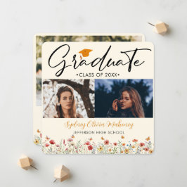 3枚の写真Boho水彩野草卒業 案内状