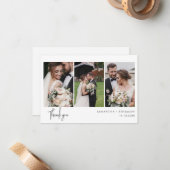 3枚の写真Cursive Script 結婚's Thank You ノートカード (正面/裏面インサイチュ)