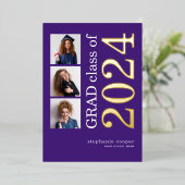 3枚の写真Grad 2025紫色の金箔の発表 箔招待状 (立ち正面)
