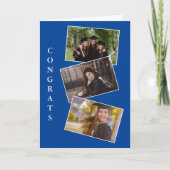 3枚の卒業写真おめでとうブルーカード カード (正面)