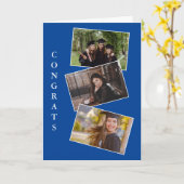 3枚の卒業写真おめでとうブルーカード カード (黄色い花)