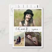 3枚の卒業写真を手書きありがとう ポストカード (正面/裏面)