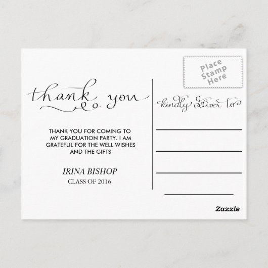 3枚の卒業写真を手書きありがとう ポストカード (裏面)