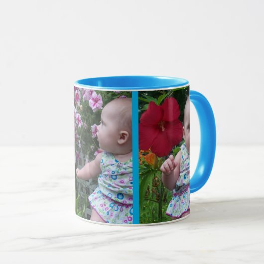 3枚の大きな写真スカイブルー背景簡単アップロード マグカップ (正面右)