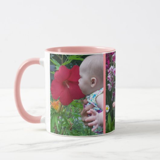 3枚の大きな写真ピンクの背景簡単アップロード マグカップ (左)