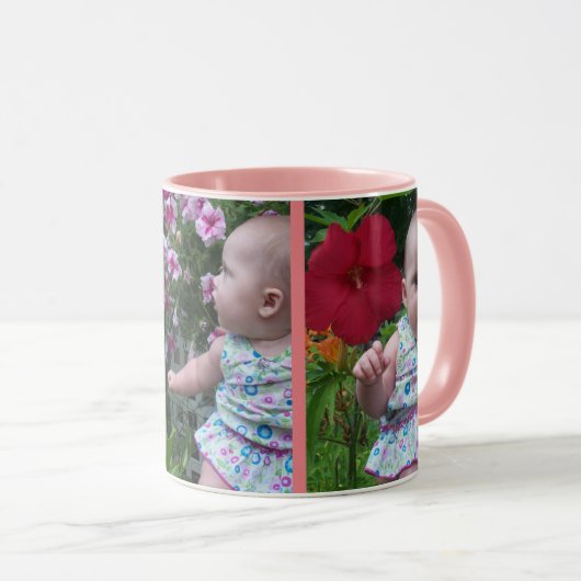 3枚の大きな写真ピンクの背景簡単アップロード マグカップ (正面右)