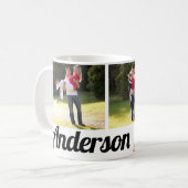 3枚の家族の写真と家族の名前の写真コラージュ コーヒーマグカップ (正面左)