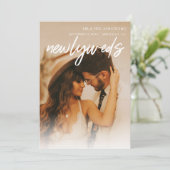 3枚の数々の写真とタイポグラフィの新婚のお知らせ 招待状 (スタンド正面)