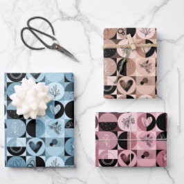 3枚の紙パターンのラッピング抽象芸術セット ラッピングペーパーシート