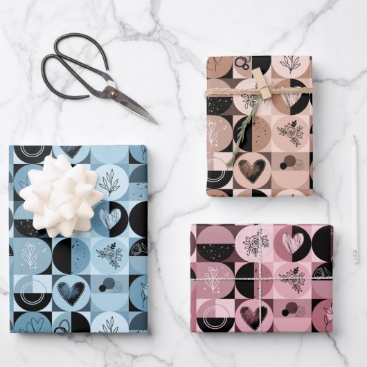 3枚の紙パターンのラッピング抽象芸術セット ラッピングペーパーシート (正面)