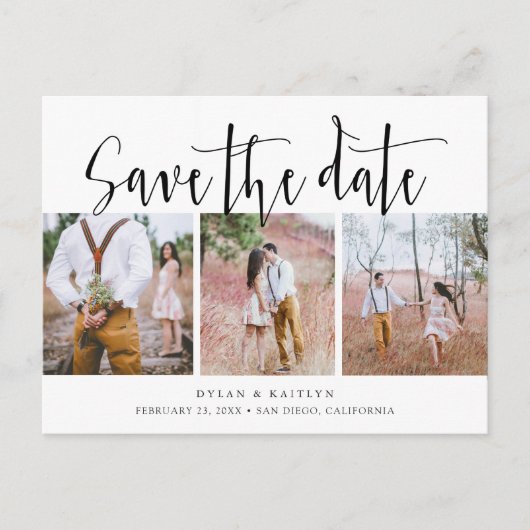 3枚の素朴写真をスクリプトに書き込む日付はがきを保存 案内ポストカード (正面)