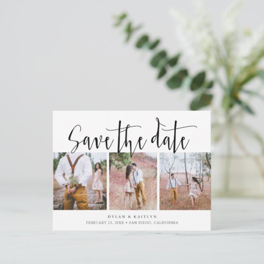 3枚の素朴写真をスクリプトに書き込む日付はがきを保存 案内ポストカード (スタンド正面)