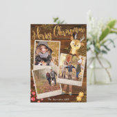 3枚の素朴写真コラージュのクリパーソナライズされたスマス シーズンカード (スタンド正面)