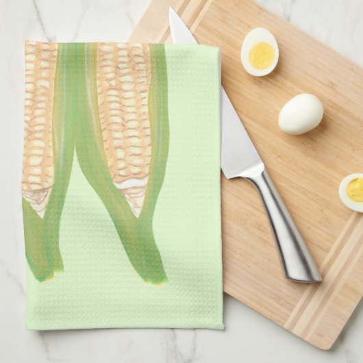 3枚の耳のトウモロコシの台所タオルを絵を描くこと キッチンタオル (四つ折り)