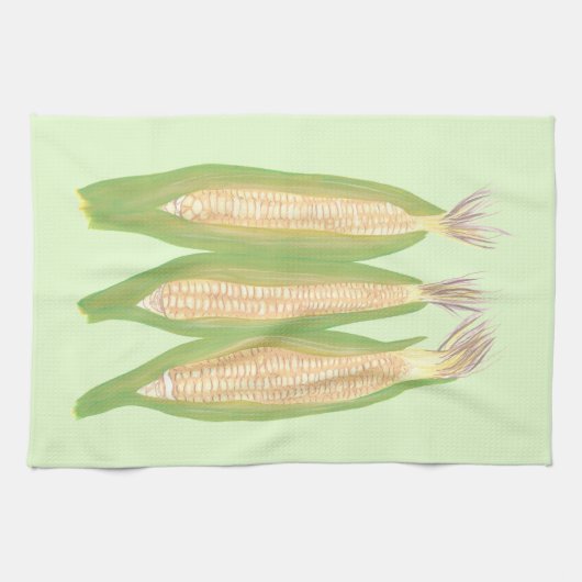3枚の耳のトウモロコシの台所タオルを絵を描くこと キッチンタオル (横)