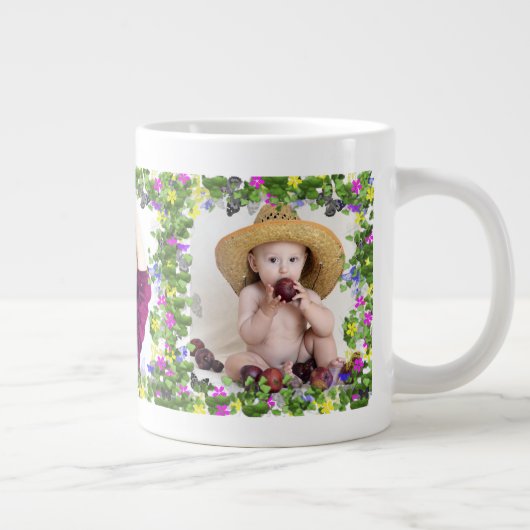 3枚の蝶と花の枠 ジャンボコーヒーマグカップ (右)