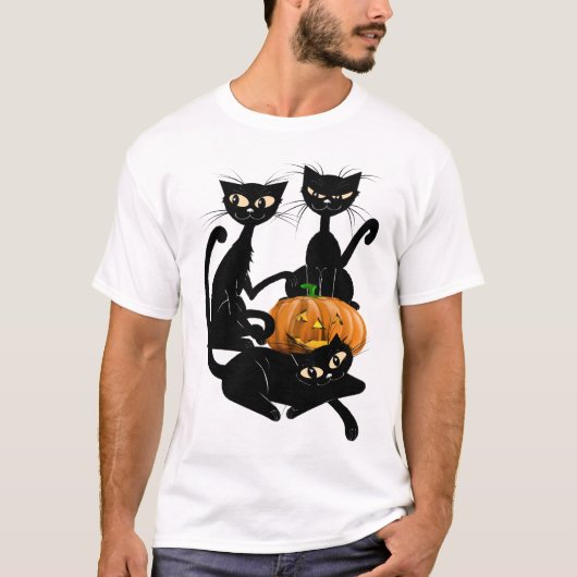 3枚の透明な黒猫のワイシャツ Tシャツ (正面)