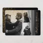 3枚の金ゴールドグリッターブラックウォーター結婚カラー 招待状 (正面/裏面)