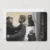 3枚の金ゴールドグリッターブラックウォーター結婚カラー 招待状 (正面)