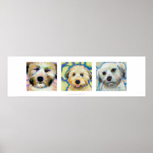 3枚のWheatenテリアの絵画おもしろいかわいい犬の芸術 ポスター