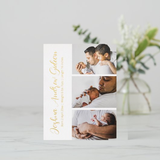 3枚エレガントのフォトフォイル生誕発表葉書 箔シーズンポストカード (立ち正面)