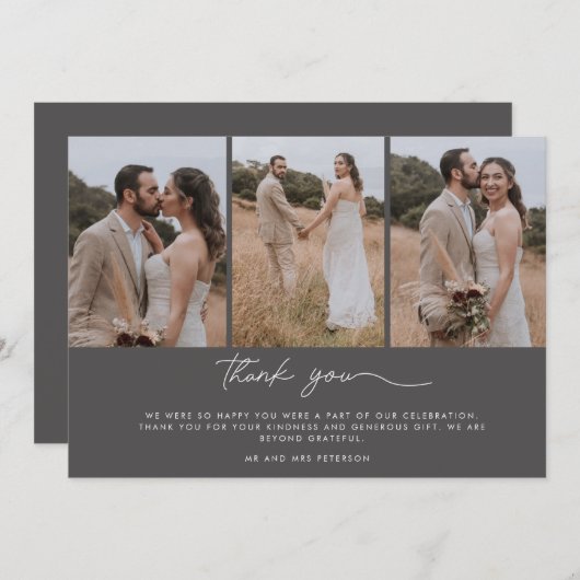 3枚エレガントの写真が結婚ありがとう サンキューカード (正面/裏面)