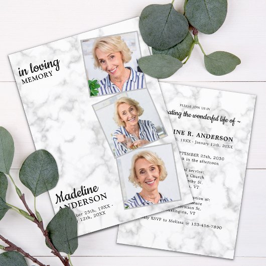 3枚エレガント写真お祝い記念生命 招待状