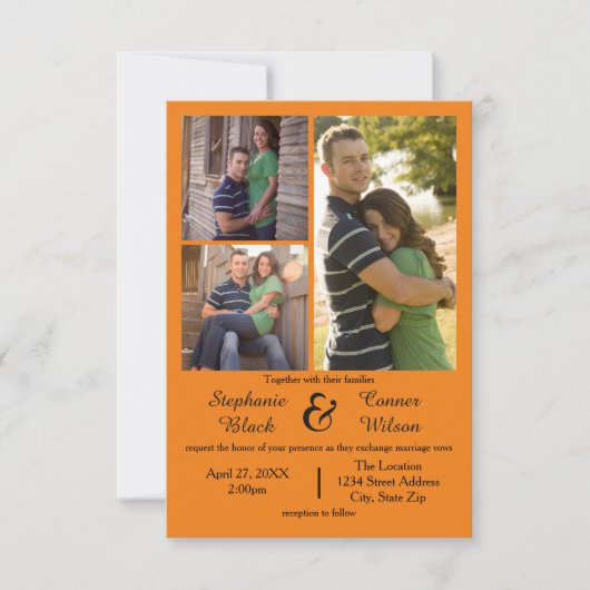 3枚オレンジ – 3 x 5結婚式招待状 招待状 (正面)