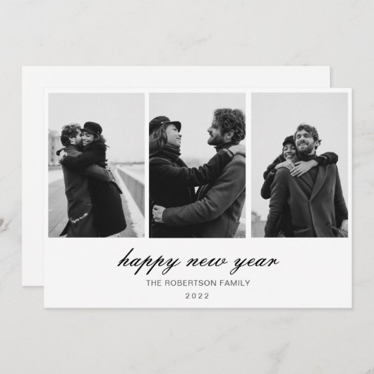 3枚カスタムの写真happy new year シーズンカード (正面/裏面)