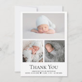 3枚カスタム写真の誕生発表男の赤ちゃん サンキューカード (正面)