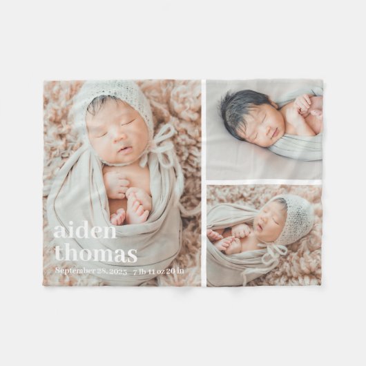 3枚シンプルのフォトブランケットのパーソナライズされたギャラリー フリースブランケット (正面(横))