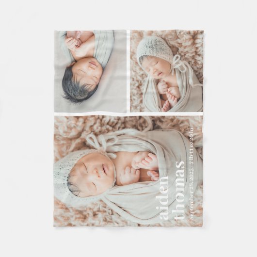 3枚シンプルのフォトブランケットのパーソナライズされたギャラリー フリースブランケット (正面)