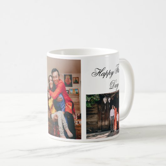 3枚パーソナライズされたの写真と文字白 コーヒーマグカップ (正面右)