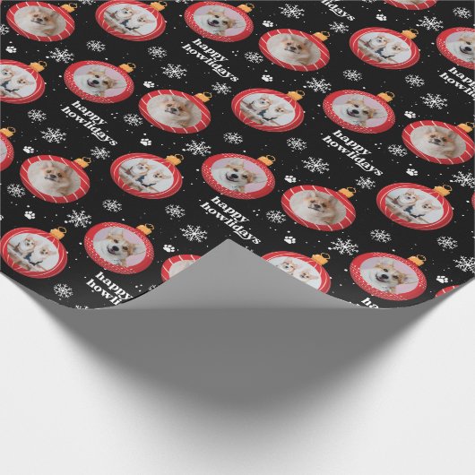 3枚パーソナライズされたフォトペットドッグHappy Holidays ラッピングペーパー (角)