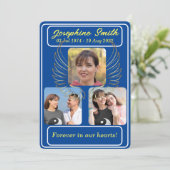 3枚パーソナライズされた写真葬儀記念招待状 シーズンカード (スタンド正面)